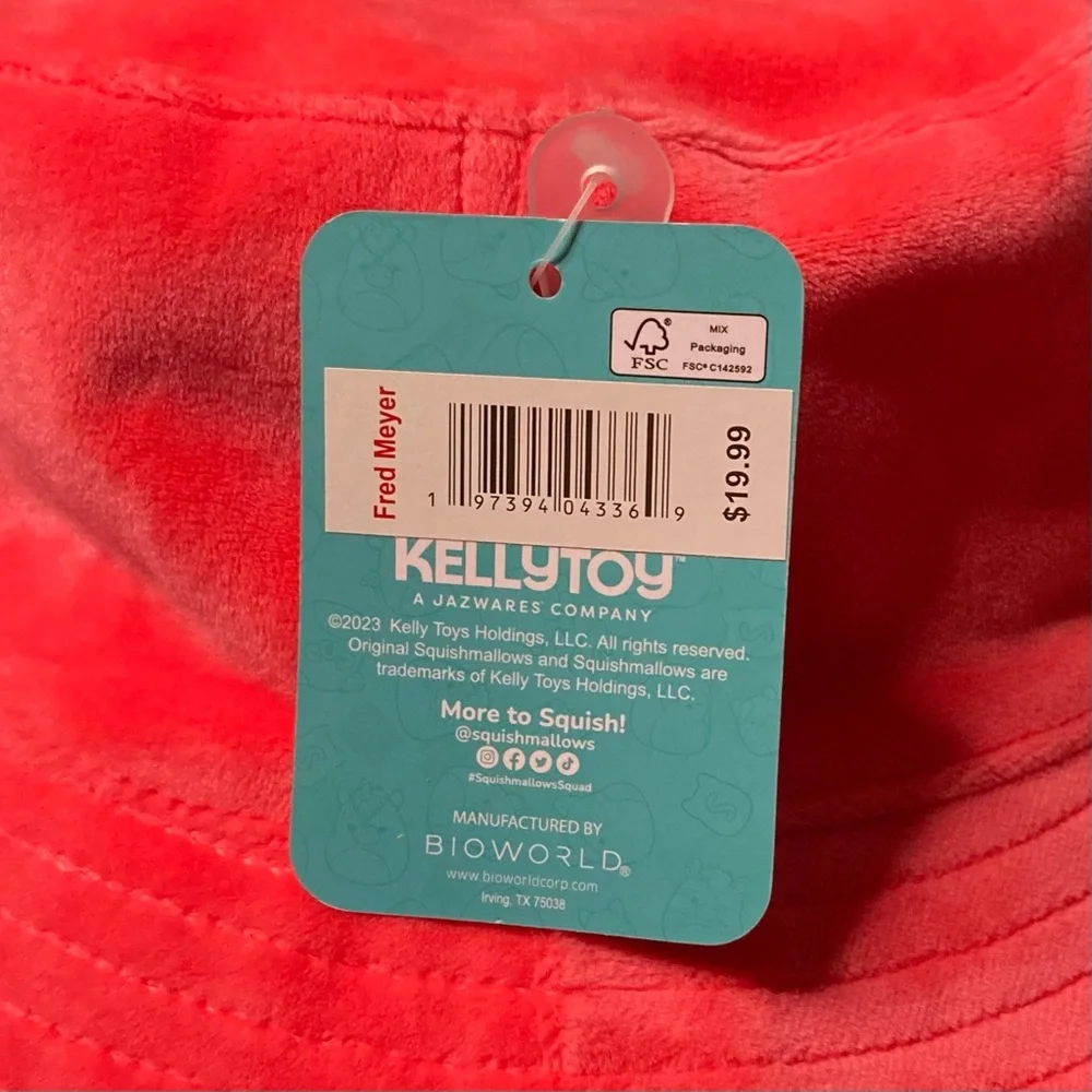 Fifi Fox Original Squishmallows Bucket Hat Cap Velour Coral Pink Soft Rainbow
